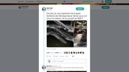 Près de 17 000 personnes ont "aimé" ce message posté sur Twitter le 7 mai 2019, présentant des photos prises à l'étranger comme des clichés d'une gare&nbsp;abandonnée à Paris. (BB27000)