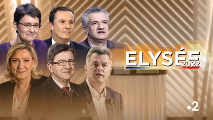 "Elysée 2022". Avec Nathalie Arthaud, Nicolas Dupont-Aignan, Jean Lasalle, Marine Le Pen, Jean-Luc Mélenchon et Fabien Roussel (ELYSEE 2022 / FRANCE 2)