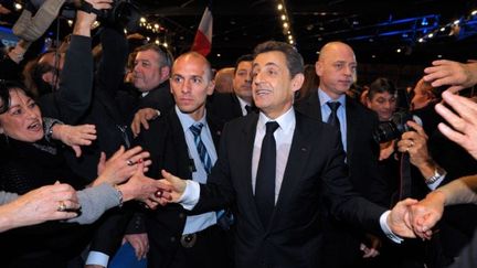 Nicolas Sarkozy quelques minutes avant son discours &agrave; Marseille (Bouches-du-Rh&ocirc;ne), le 19 f&eacute;vrier 2012. (PHILIPPE WOJAZER / AFP)