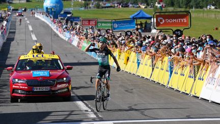 La joie de Kämna, vainqueur solitaire à Megève. (EDDY LEMAISTRE / POOL)