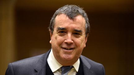 Arnaud Lagardère, le 17 février 2022, lors d'une audition parlementaire, au Sénat, Paris. (JULIEN DE ROSA / AFP)