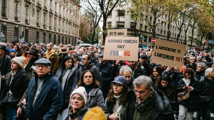 The march against anti-Semitism on November 12, 2023, in Paris, took place following the call of the two presidents of the chambers of Parliament.  (NICOLAS CLEUET / LE PICTORIUM / MAXPPP)