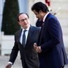 Le président François Hollande et l'émir du Qatar,&nbsp;Tamim ben Hamad Al-Thani, le 16 février 2016 à l'Elysée. (GEOFFROY VAN DER HASSELT / ANADOLU AGENCY / AFP)