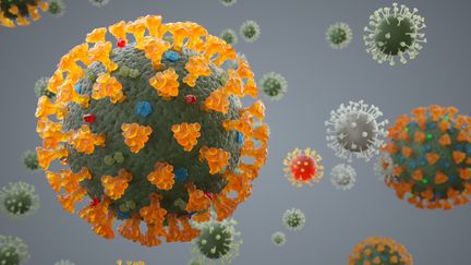 Une image numérique macro du virus Covid-19. La maladie de Kawasaki&nbsp;serait liée au coronavirus pour les enfants selon les chercheurs et médecins.&nbsp; (GETTY IMAGES)
