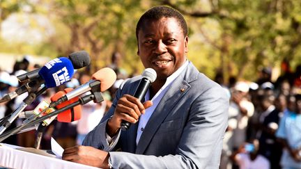 Faure Gnassingbe, président du Togo et candidat à la présidentielle, à Dapaong dans le nord du Togo, le 16 février 2020. (PIUS UTOMI EKPEI / AFP)