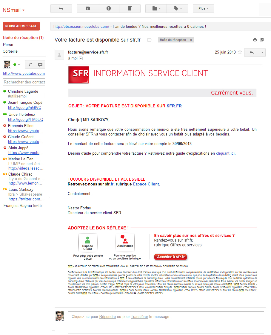 probleme d'envoi boite mail sfr